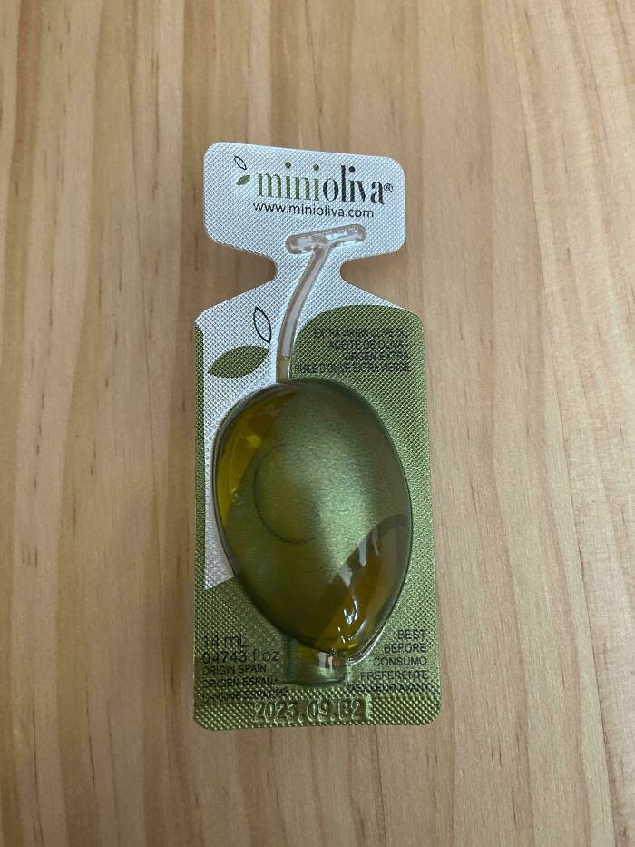 Little Individual Olive Oil Pouch Shaped As An Olive. Found In Spain