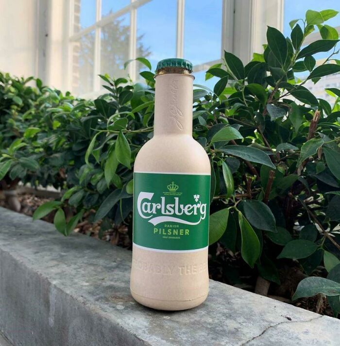The Prototype Of Carlsberg's Plant-Based Green Fiber Bottle Which Will Degrade Within A Year. Expected To Hit Market Shelves By 2023