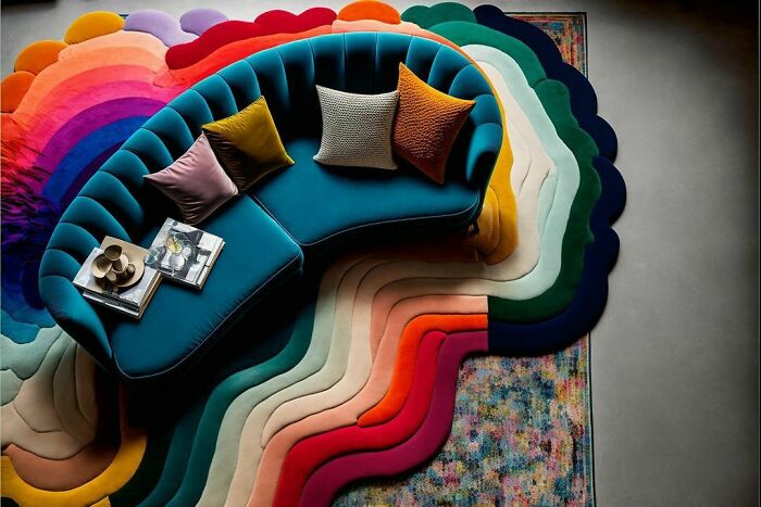 Colorful rainbow cloud rug