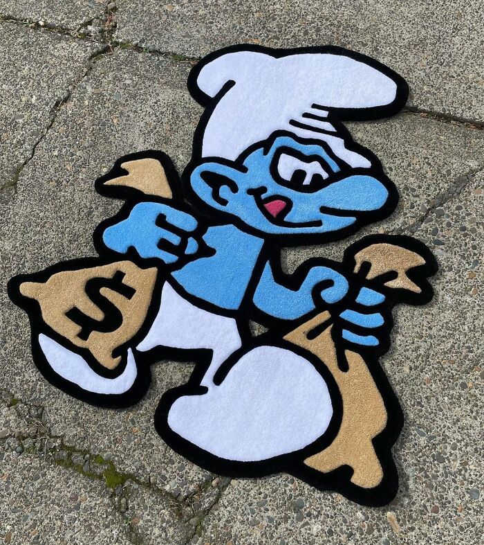 Smurf running with money rug