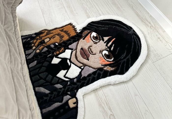 Wednesday Addams with a thing rug