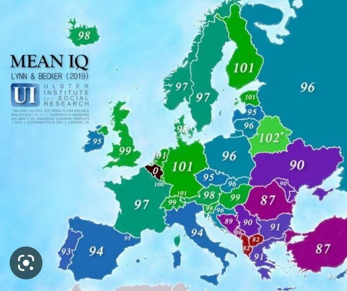 Iq Map Of Europe. Belgium, Explain Yourselves?