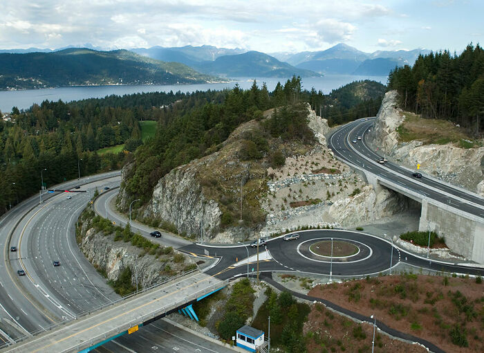 Highway 99 Above, Highway 1 And Bc Ferries Queue Below - West Vancouver, Canada