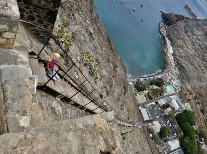 Jacob’s Ladder On The Remote Atlantic Island Of St. Helena Is One Of The Longest Straight Stairways In The World, Rising 183m