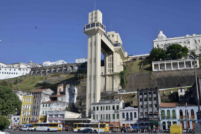 Lacerda Elevator, Salvador, Brazil. It Is The First Public Elevator In The World. Built In 1873, When It Opened It Was The Tallest Elevator In The World At 63 Meters High