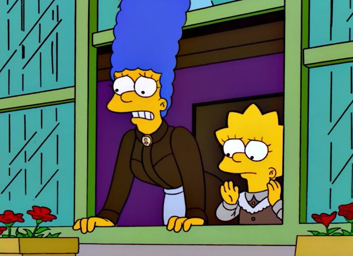Marge and Lisa looking out the window 