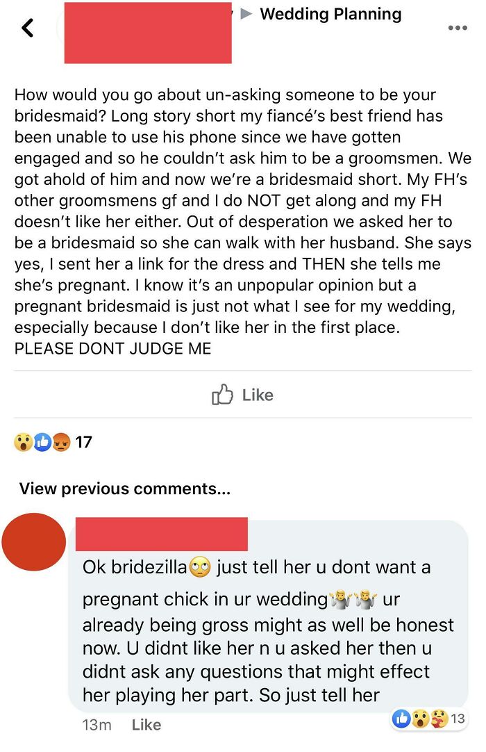 Bridezilla Wants To Kick Someone Out Of Her Wedding Party Because She’s Pregnant