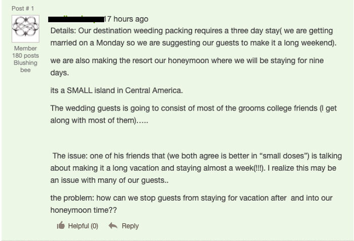 "Fly To Central America For Our Wedding, But Don't Stay, As We Want The Island To Ourselves." Found On A Wedding Forum