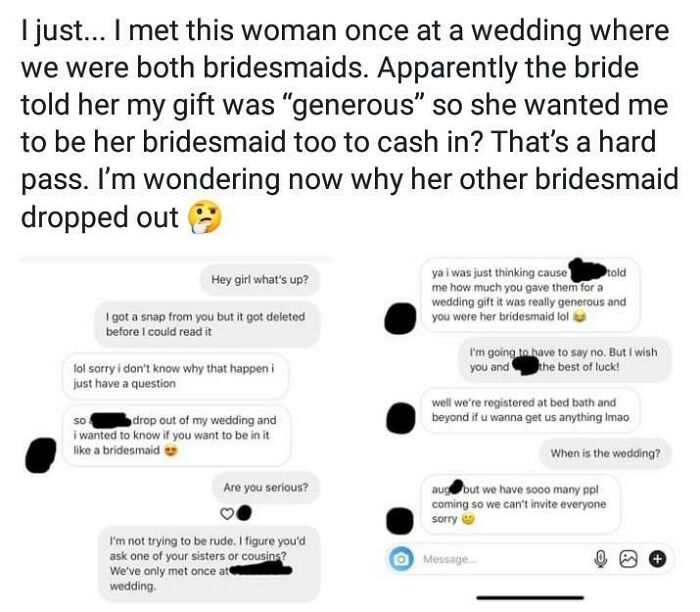 Beggar Bride Asks Stranger To Be Bridesmaid Because She Gives Expensive Gifts - From Wedding Shaming Fb Page