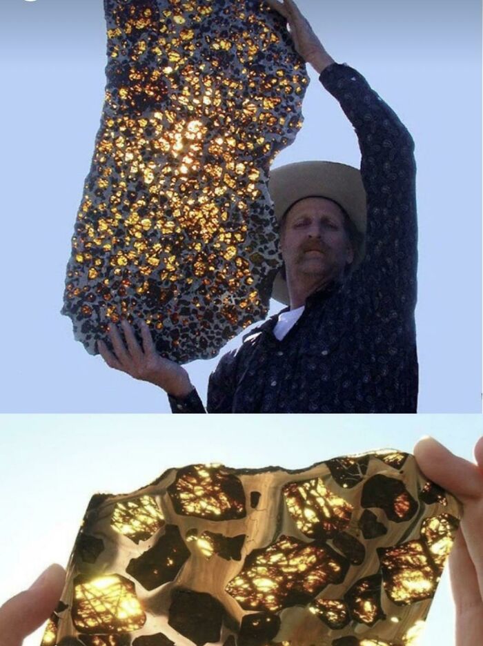 Fukang Meteorite Found Near Fukang China In 2000, Is Made Up Of Large Overlene Crystals, And A Nickel Iron Matrix… Very Unique