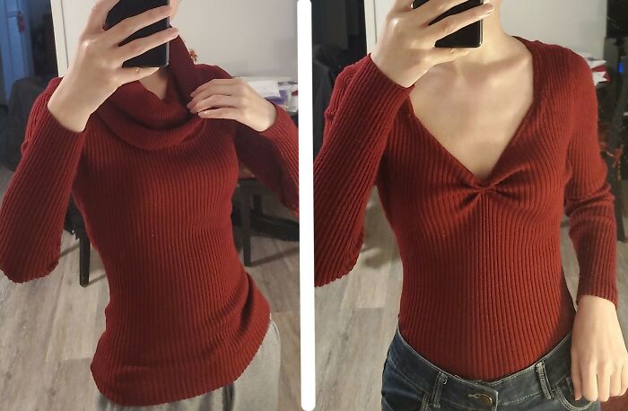 New Skill Unlocked! I've Been Learning How To Sew And Altered The Neckline Of This $3 Shirt I Thrifted