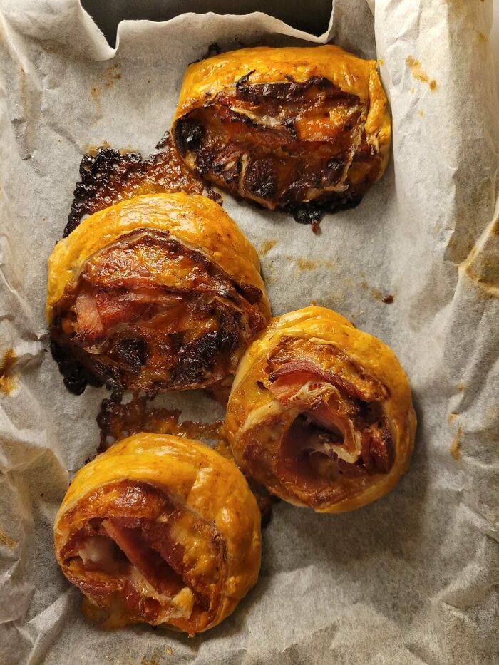 I Had A Ton Of Leftover Christmas Ham, So I Rolled It In Puff Pastry, With Some Brie, Cranberry Sauce And Mustard. Here They Are, Freshly Baked In January