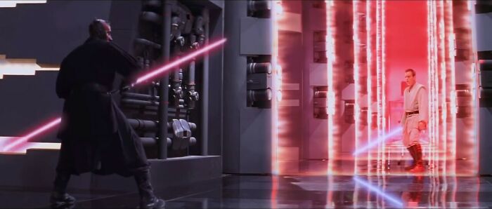 Obi-Wan Kenobi and Sith Darth Maul fighting with lightsaber