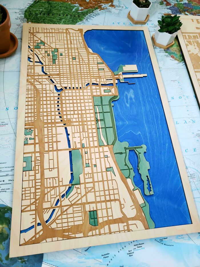 Big Wooden Map Of Downtown Chicago I Made-- I Turn Urban Design & Cartography Into Art