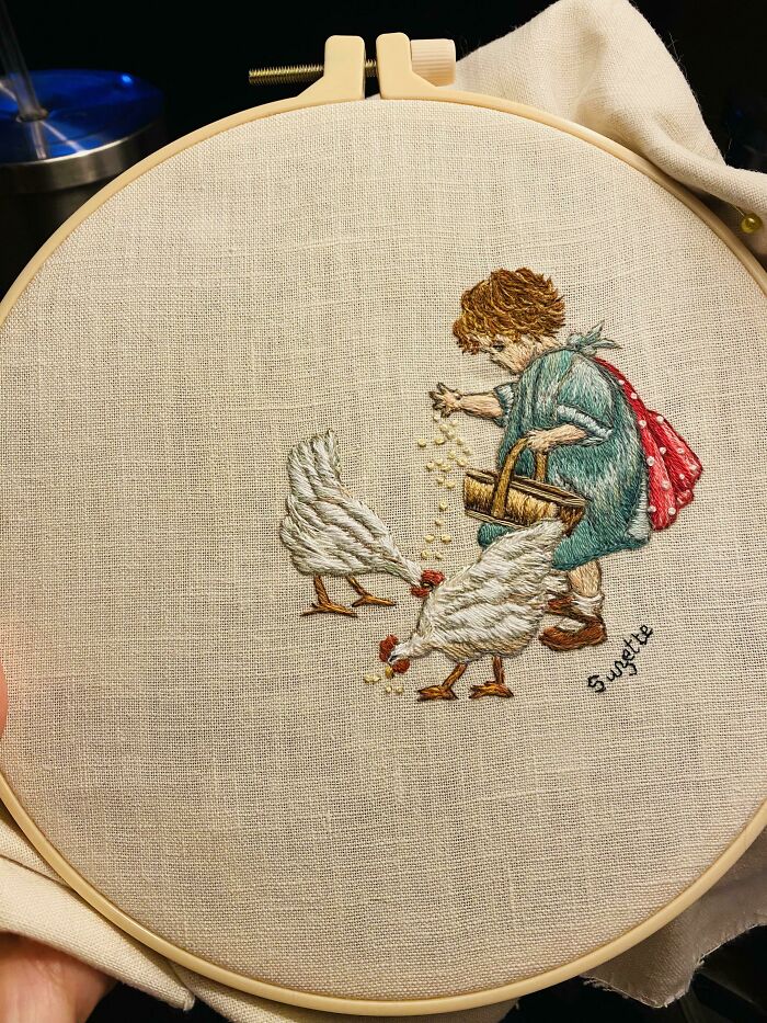 Girl Feeding Hens-Just Finished!