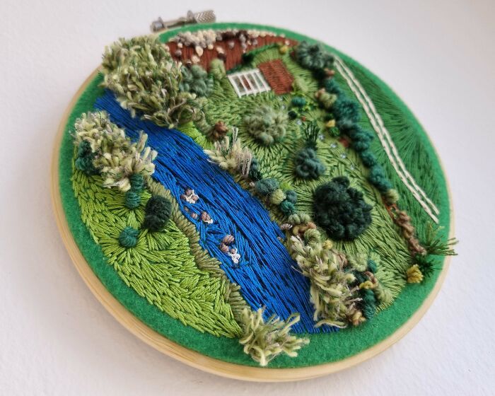 My First Embroidery Is A Tiny Wooly Garden By The Brook