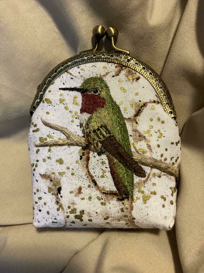 A Humming Bird Coin Purse I Embroidered And Sewed As A Gift For My Mom