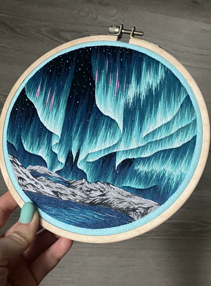 Another One Of My Works With Northern Lights. I Think I Will Take A Short Break From Such Landscapes And Try To Embroider More Colorful Landscapes