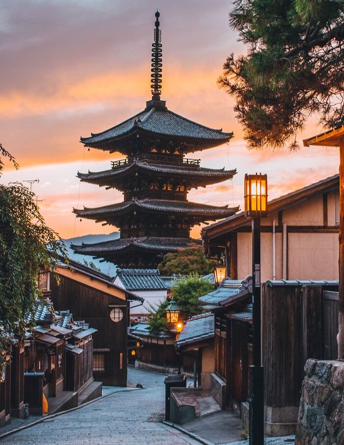 Temple in a Japan village in the evening 