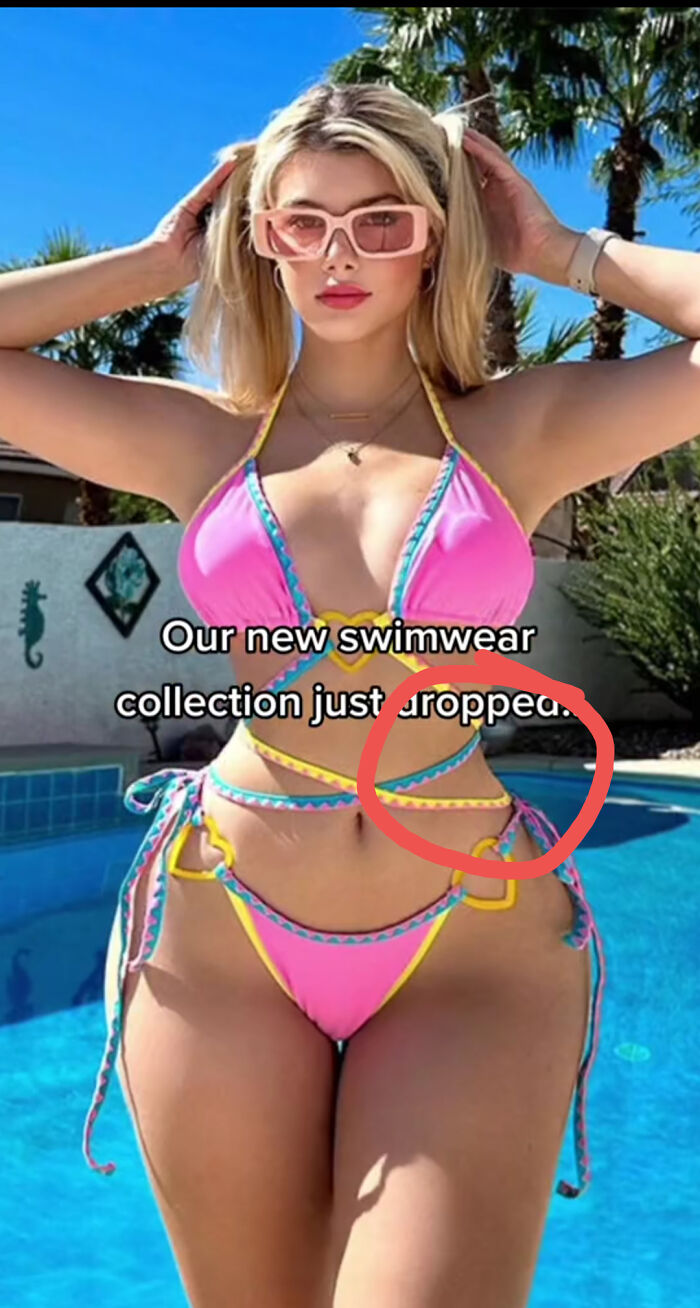 The Pool Bends At The Back. Why Sell Swimwear If It's Not Even On Real Bodies?