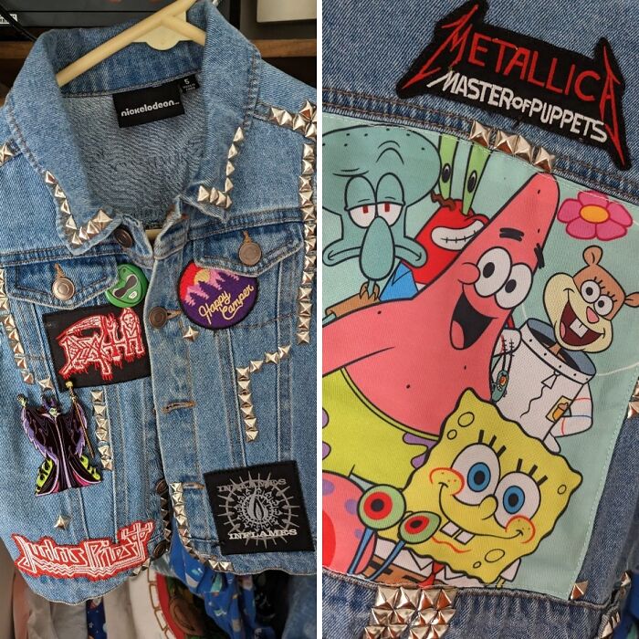 Found A Spongebob Jacket, Made It A Metal Vest For My 3yr Old Son. He Wears It All Summer Long