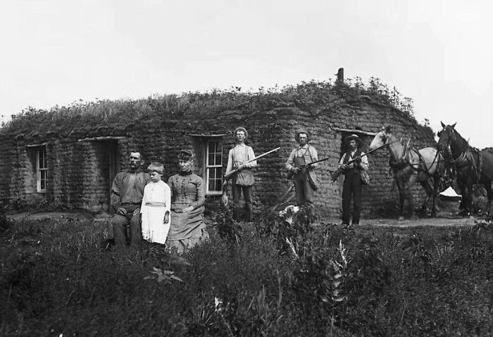 A Family In Front Of Their Sod House In Custer County, Nebraska, 1887