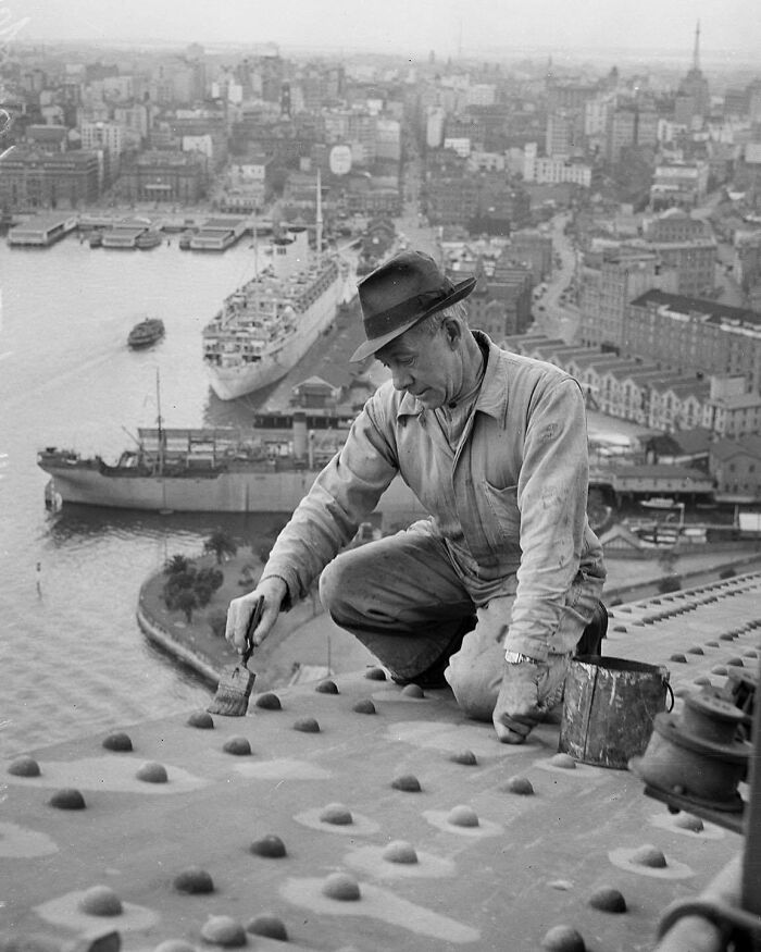 Maintenance Worker Painting The Sydney Harbour Bridge, Australia, 1945