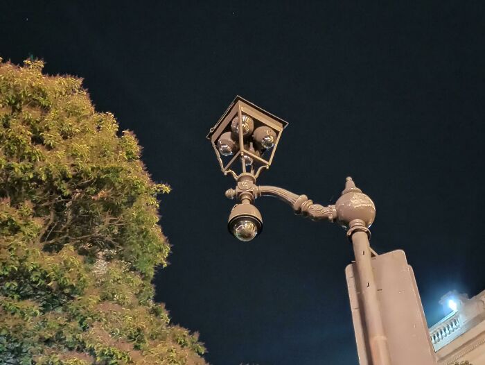 Street Light Modified To Accommodate 4 Surveillance Cameras. Paris, France