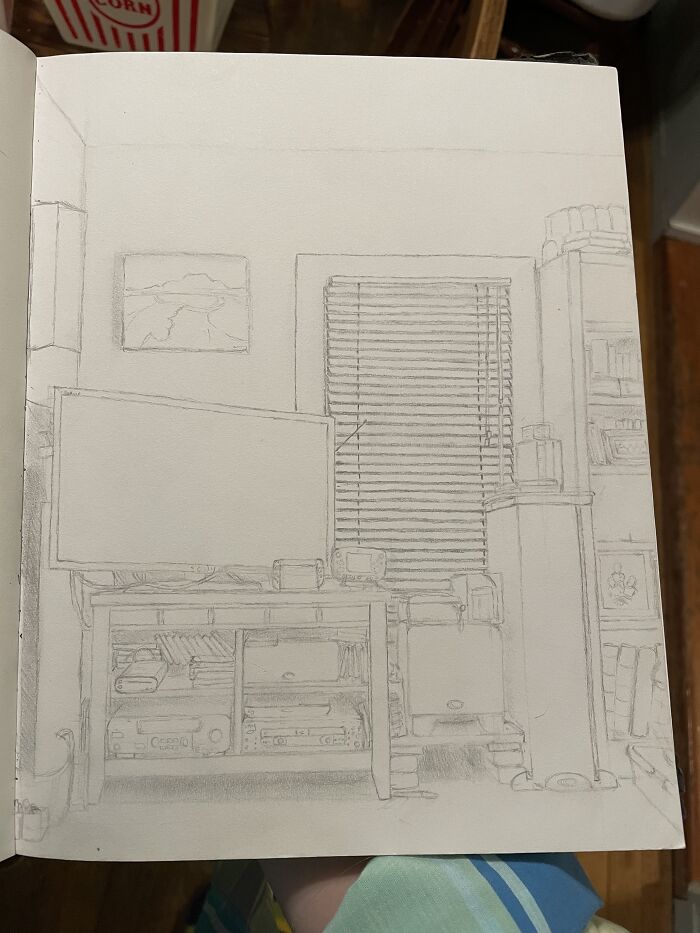 I Drew This When I Was Quarantined And Sick, And Then Never Finished It; This Is My Living Room