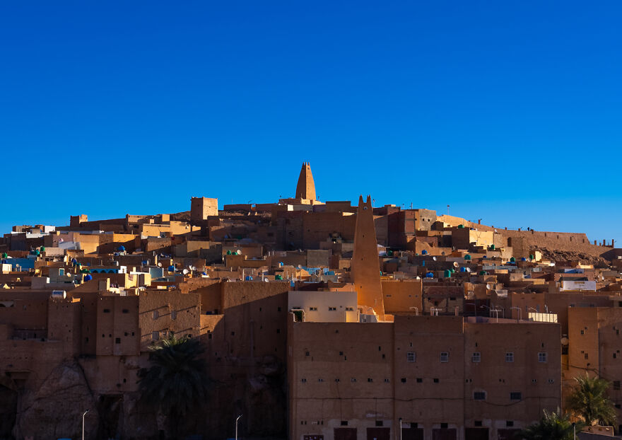 View Of The Old Town With A Minaret At The Top, North Africa, Ghardaia, Algeria