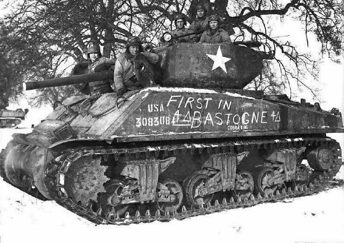 Pictured Above Is An American M4a3e2 Sherman At Bastogne During The Battle Of The Bulge