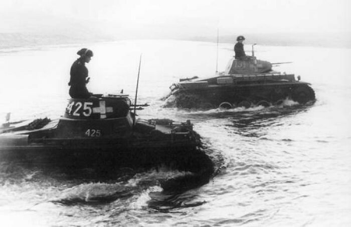 Two Tanks Of The Ss-Leibstandarte Adolf Hitler Division Cross The Bzura River During The German Invasion Of Poland In September Of 1939