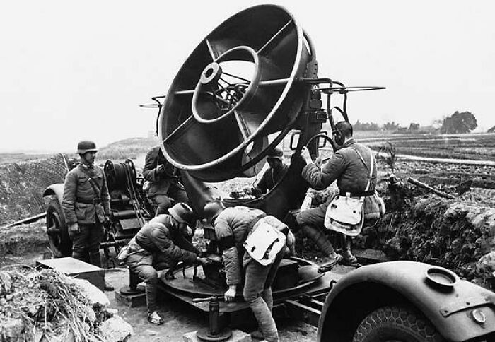 Pictured Above Are Chinese Soldiers Manning A Sound Detector Which Directs The Firing Of 3-Inch Anti-Aircraft Guns Around The City Of Chongqing, China, On May 2, 1941