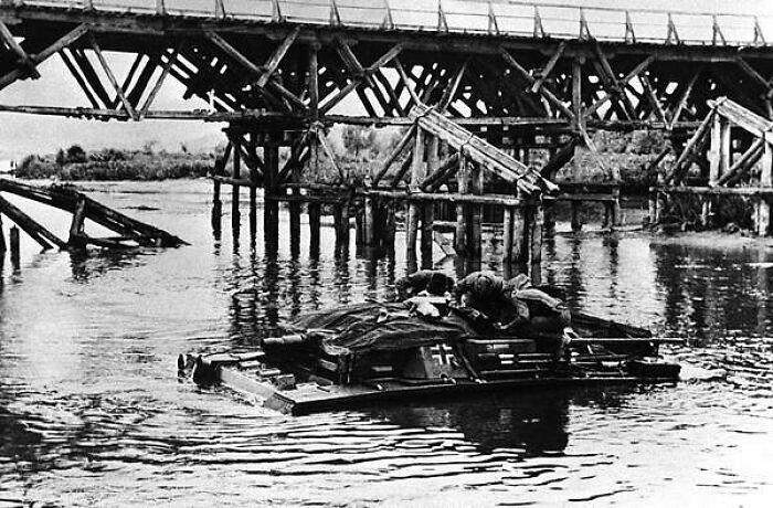 Pictured Above Are German Soldiers Crossing A Russian River On Their Tank On August 3, 1942