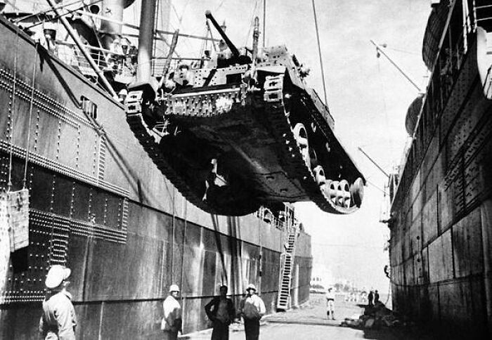 A British Cruiser Tank Is Unloaded At A Port In Egypt On November 17, 1940. It Is One Of A Large Number Which Had Just Been Shipped There By British Forces