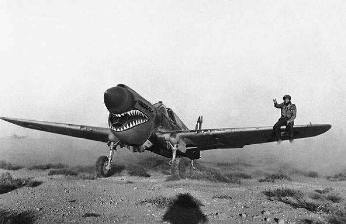 Experienced In Desert Weather Flying, A British Pilot Lands An American Made Kittyhawk Fighter Plane Of The Sharknose Squadron In A Libyan Sandstorm On April 2, 1942