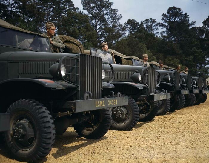 Pictured Above Is A Us Marine Corps Motor Detachment In New River, North Carolina During May If 1942