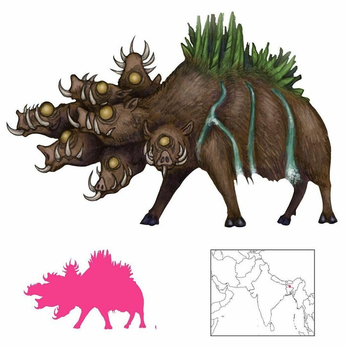 Wakmangganchi Aragondi Was A Colossal Seven-Headed Demon Boar From The Folklore Of The Garos Of India. It Was Slain After A Seven-Year Battle By The God Goera