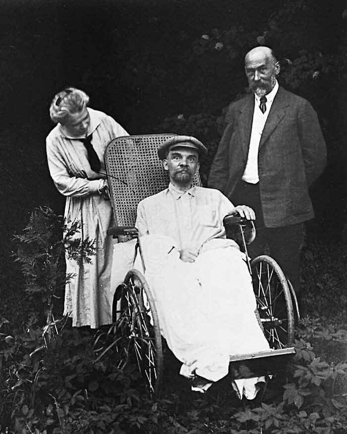 The Final Photograph Taken Of Vladimir Lenin. He Is Seen With His Sister Anna Ilyinichna Yelizarova-Ulyanova And His Doctor A. M. Kozhevnikov In Gorki In May 1923