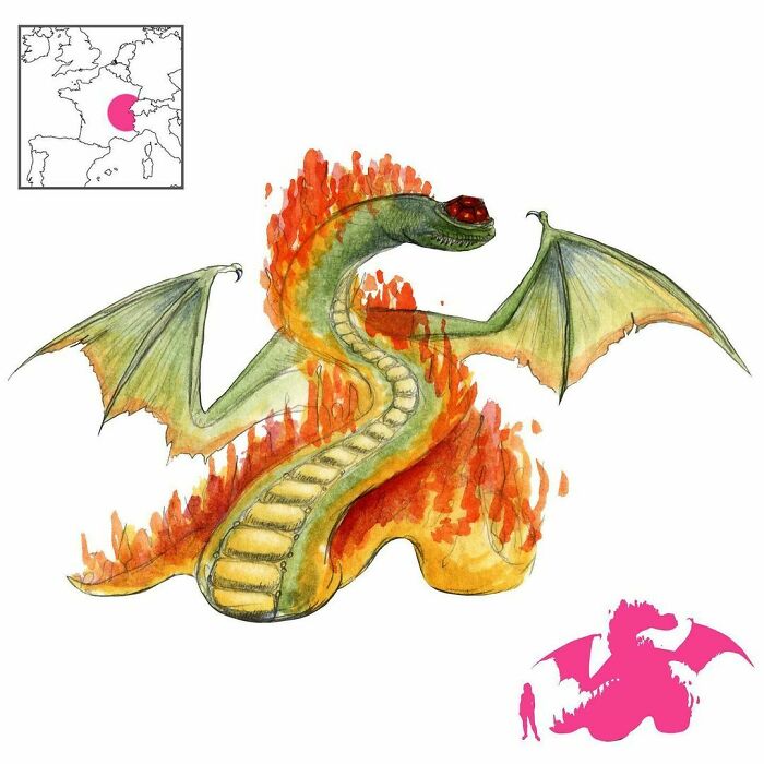 The Vouivre Is A Female Dragon From The Mountainous Regions Of France. Commonly A Firey Winged Serpent, It Has A Large Jewel That Serves For Its Eyes As It Streaks Across The Sky