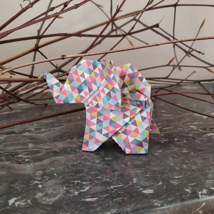 a colorful paper elephant