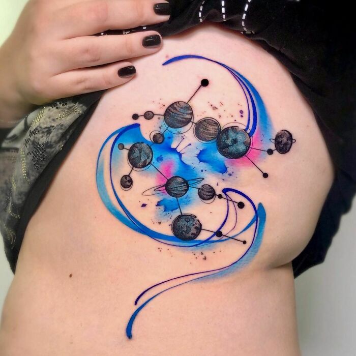 Planets in space ribs tattoo
