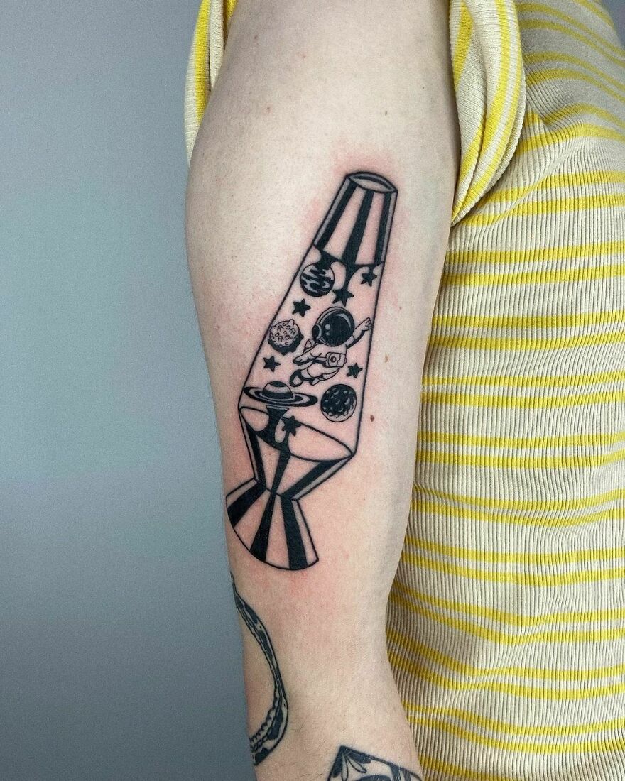 Space lava lamp arm tattoo