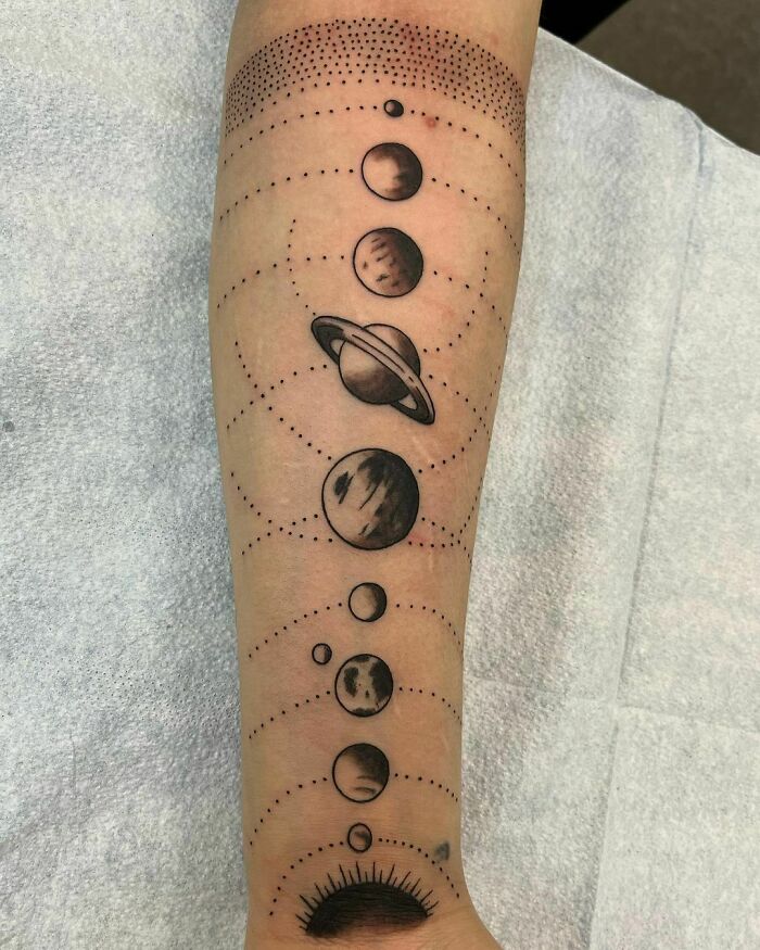 Solar system hand tattoo