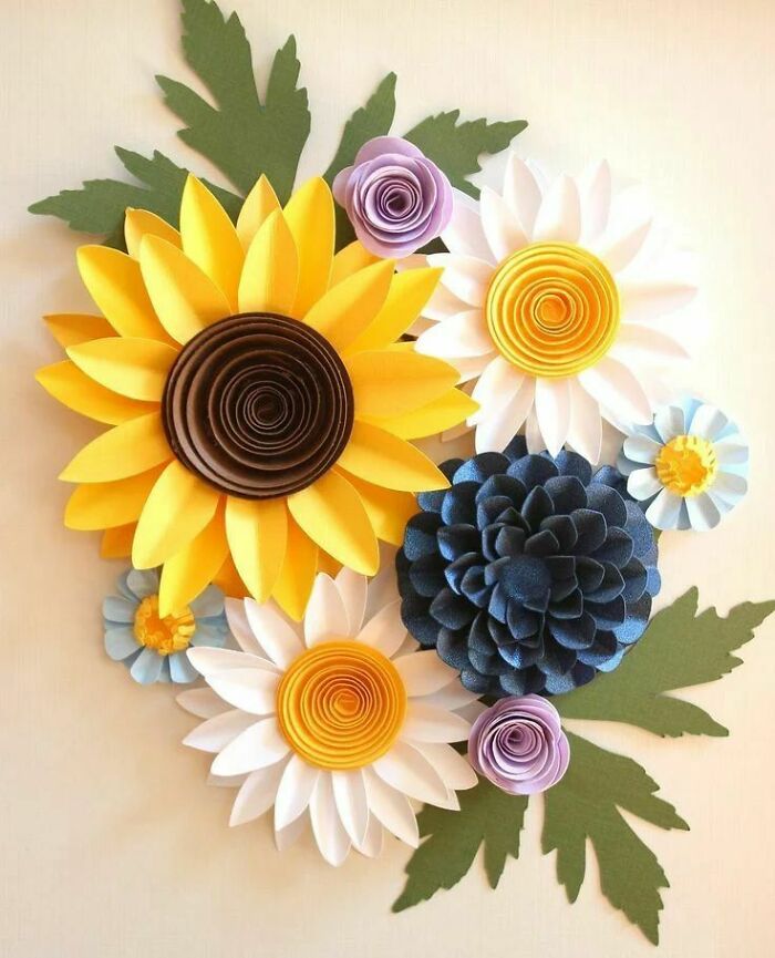 Sunflower Paper Craft For Wall Decoration, With Different Colour