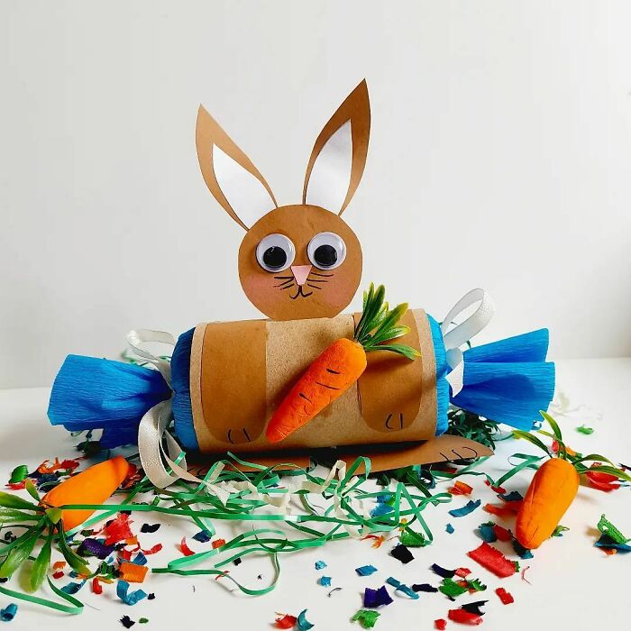 Bunny out of some collage paper and cardboard rolls 
