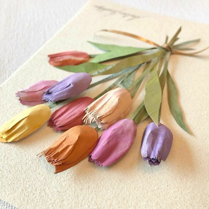 card with colorful tulips made out of a paper