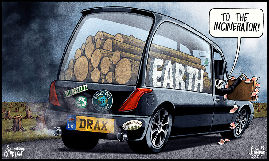 Rewriting Extinction Partners With Award-Winning Political Satirist Ben Jennings To Protest Drax Biomass Plant Rewriting Extinction Partners With Award-Winning Political Satirist Ben Jennings To Protest Drax Biomass Plant