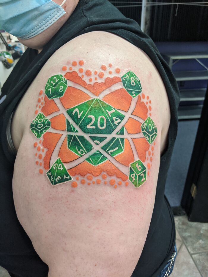 My First Tattoo From 2 Years Ago Is Still My Favorite. Embodies My Love Of Tabletop Rpgs And Polyhedral Dice :)