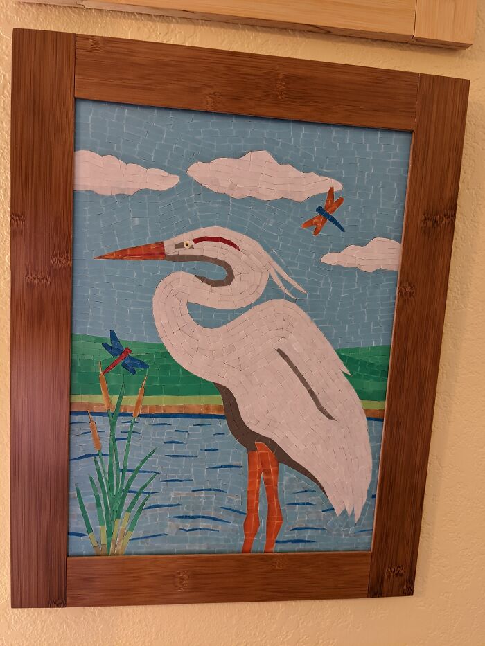 Egret Mosaic Made Of Bread Clips